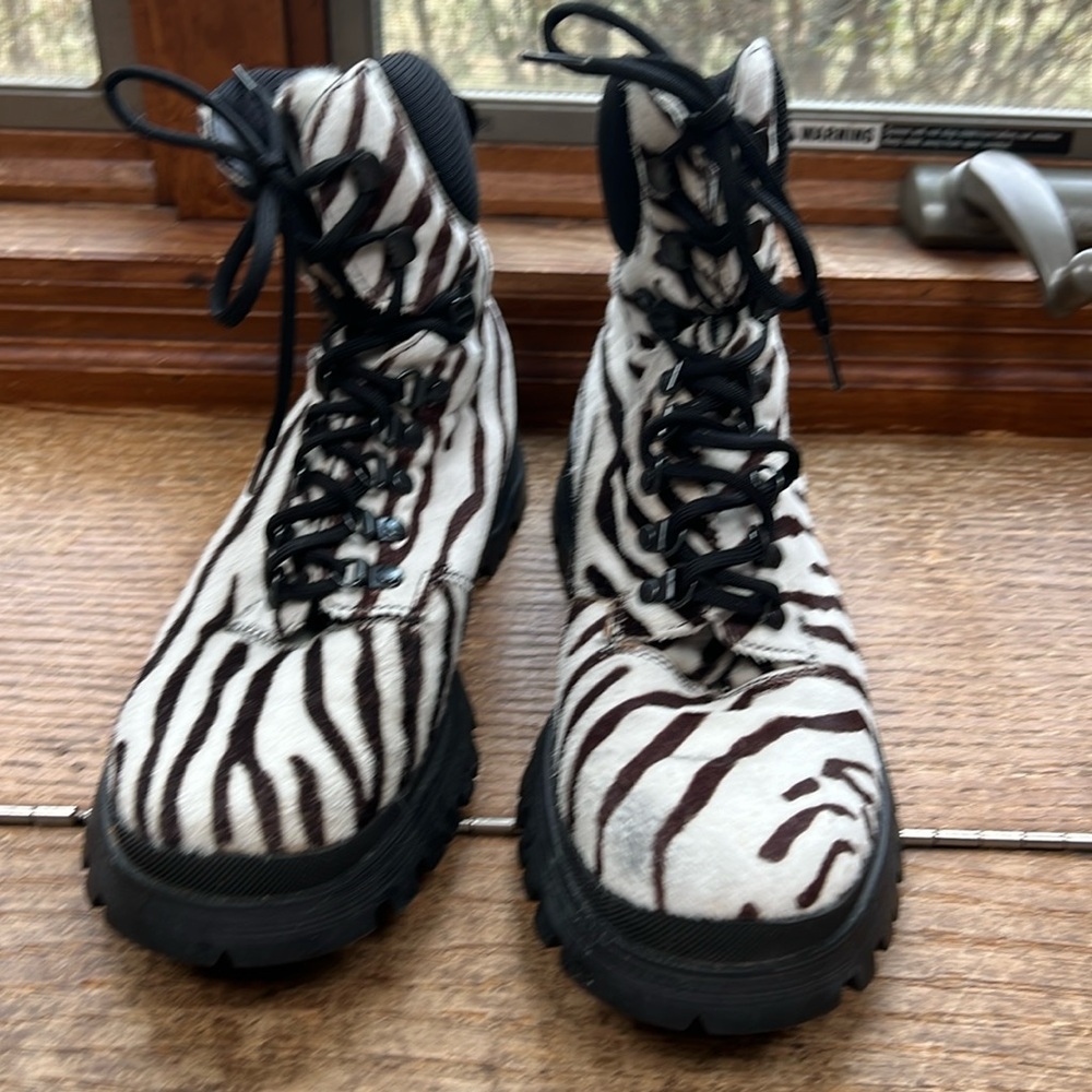 Prada pony hair zebra print boots sz 40